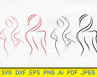 Arte lineal del cuerpo femenino: Paquete SVG de figura elegante (descarga digital)