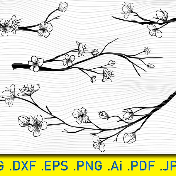 Kirschblüten SVG, Baum ast mit Blumen Svg, Sakura Cricut, Sakura Blumen, Japan Svg, Frühling Kirschblüte Svg, Zweig SVG, Schnittdatei