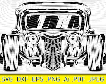 Hot Rod SVG, Vintage Car SVG, Muscle Car Silhouette, Retro Car svg, Hot Rod Cut files, Hot Rod DXF, Classic Car Vector, Svg files for Cricut