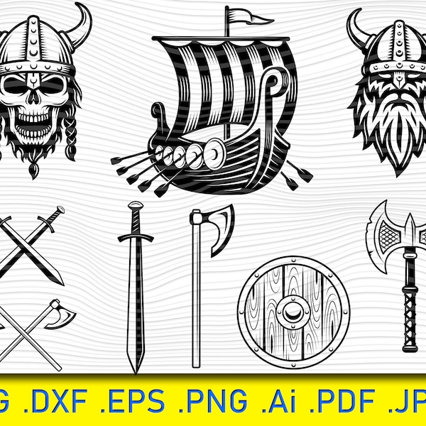 Viking Bundle SVG Files For Cricut, Nordic Vikings svg Clipart , Viking Helmet silhouette Files SVG Image Eps, Png ,Dxf Stencil Clip Art