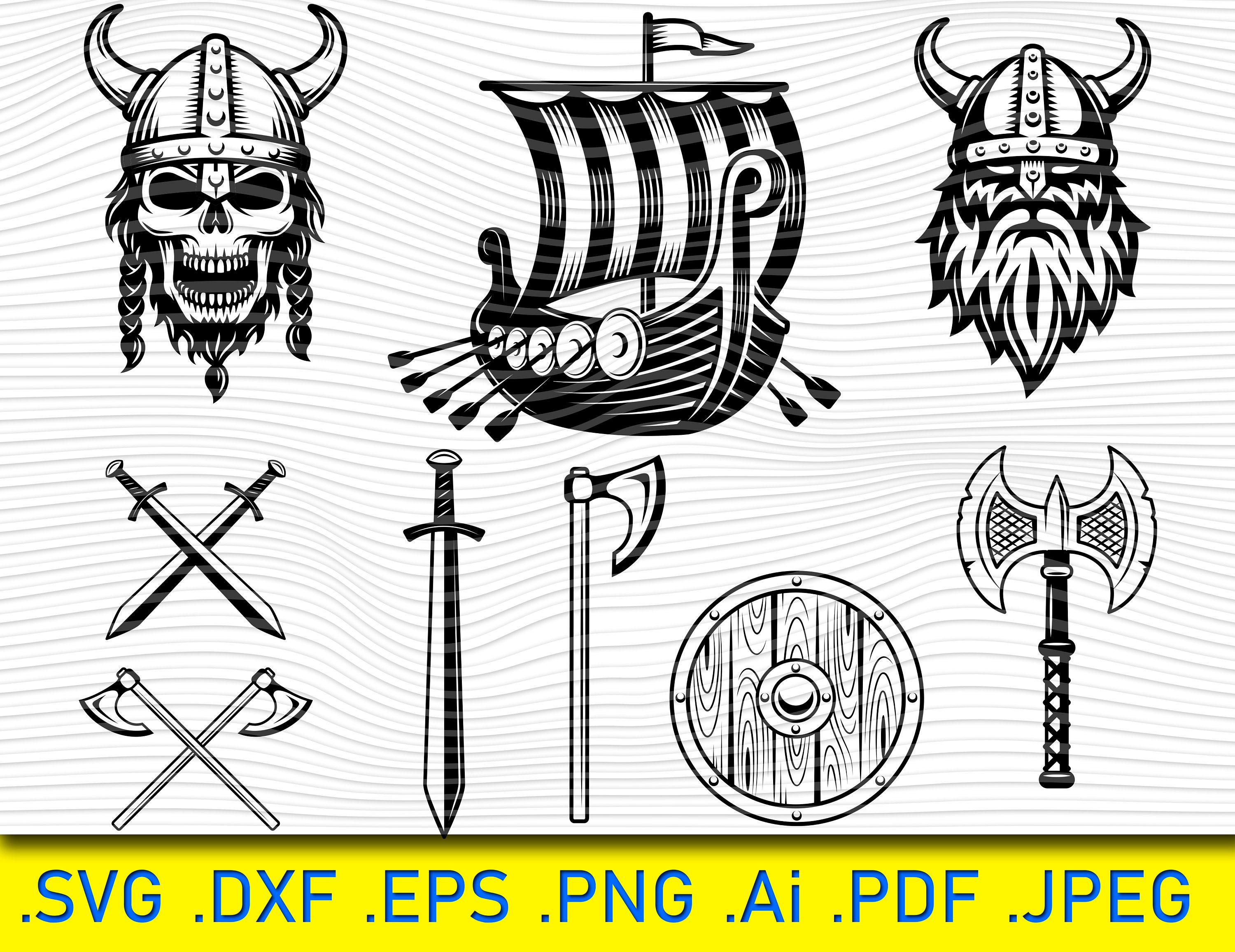 Vector Stencil Print Eps Png Dxf skull viking SVG Cut File