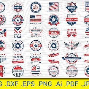38 Amerika Label, Banner, Poster, Made in USA Label Collection, Made in USA SVG, amerikanisch handgemacht, hergestellt in USA SVG Stempel mit amerikanischer Flagge