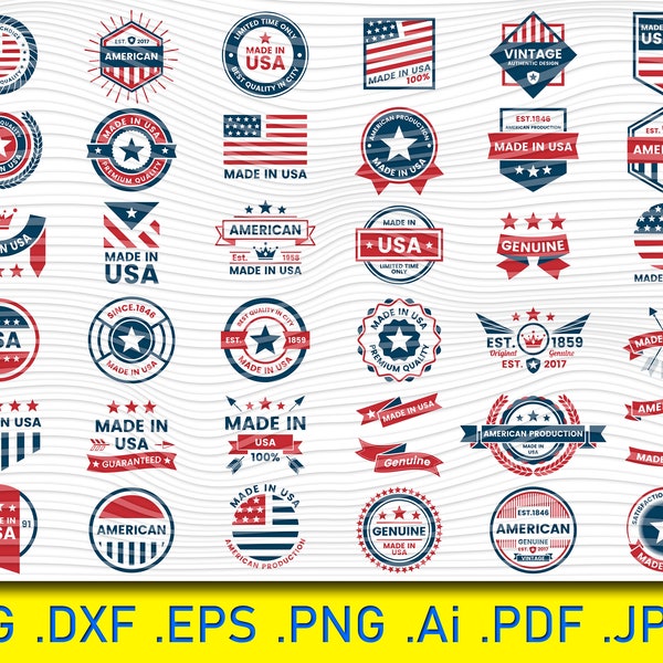 38 America Label, Banner, Poster, Made in USA Label Collection, Made in USA SVG, American Handmade, Made in Usa Svg Stamp with American Flag