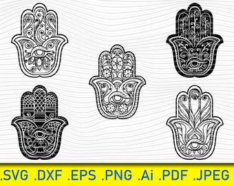 Mano de Hamsa SVG: Mandala bohemio vectorial (archivos digitales)