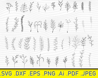 Leaves Svg Bundle,Leaf svg,Branch svg,Hand drawn leaves svg,Leaves clipart vector png dxf eps stencil cut file for silhouette cricut vinyl