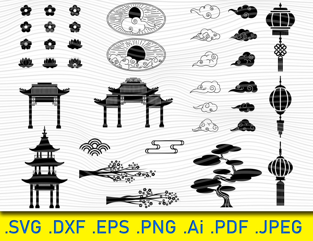 Asia Svg Script Asian Architecture SVG Set: Oriental Banners, Pagoda Tower (digital ...