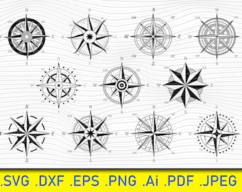 Paquete SVG de rosa de los vientos vintage, archivos de corte