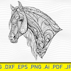 Mandala Horse SVG, Paisley Print, Horse Coloring Page, Equine Cut File, Cameo, Cricut, PNG, DXF, Unicorn, Rearing Horse Decal, Horse Clipart
