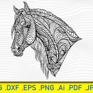 Mandala cheval SVG, impression cachemire, coloriage cheval, fichier coupe équine, camée, Cricut, PNG, DXF, licorne, sticker cheval cabré, clipart cheval