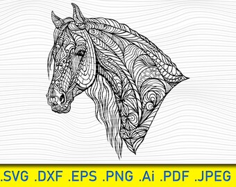 Mandala Horse SVG: Paisley Equine Cut File (PNG, DXF)