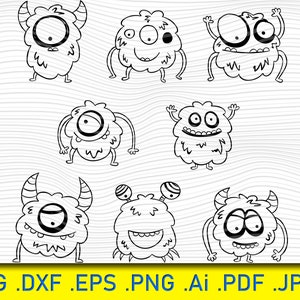 Cute coloring kids with monster collection, Cute Monsters baby clipart svg, Monster face svg, Birthday Boy svg, Kids svg,Monsters silhouette