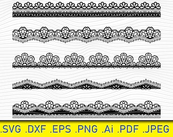 Lace Trim Border, Boundary Divider, Separator, SVG PNG EPS Cut Files, Ornamental Decoration Elements, Decorative Borders Clip art, Clip Art