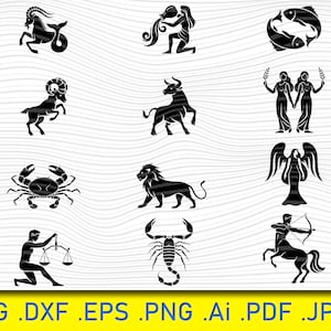 Sternzeichen svg, verschiedene Sternzeichenkonstellationen, Zodiac Constellations svg, Astrologie zeichen, Astrologie, Silhouette und Cricut schneiden Schnitt