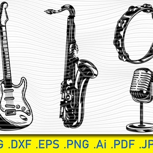 Musical Instruments SVG Bundle: Piano, Guitar, Drums (Digital Files for Cricut, Silhouette