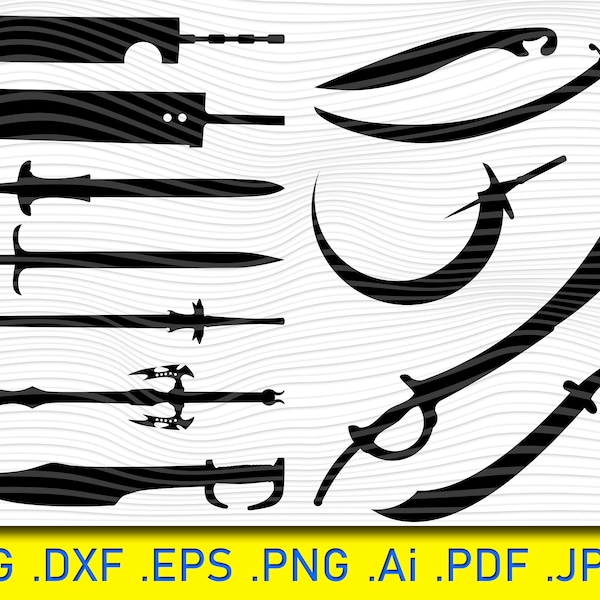 12 Weapon svg, sword svg, knife svg, hatchet svg, dagger svg, weapons silhouette, fork svg, spear svg, handgun svg, axe svg, png, eps,vector