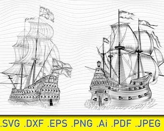 Ship SVG Bundle, Ship SVG, Sailing Ships Clipart, Ship Cut Files For Silhouette,Vintage ship Drawing, Ship Vector files, Ship Silhouette,SVG
