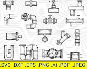 Pipes System Sketch, Industrial Plumbing, SVG PNG EPS Files