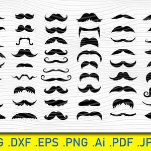 Mustache SVG Bundle: 55 Moustache Clip Art Designs (Digital Download