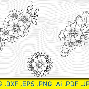 Mehndi Flower, Pattern for Henna, Mehndi Svg File, Mehndi flower svg, Henna drawing svg, Flower mehndi svg, Henna tattoo svg, Mehndi clipart
