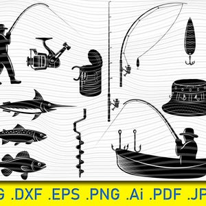 Pêcheur attrapant un poisson SVG, EPS, PNG, pdf | Svg pêche | Couper le fichier | Cricut | Clipart | Pêche amusante | Fête des pères | Téléchargement instantané