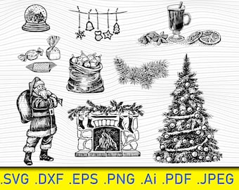 Christmas Elements SVG, Christmas Decor, Christmas Silhouette, Christmas SVG, Snowman Svg, Santa Claus Svg, Snowman Svg,Holiday Svg,New Year