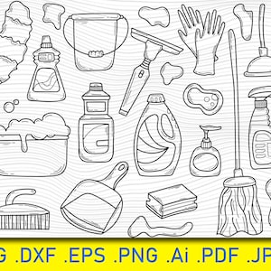 Cleaning Supplies SVG Bundle: Maid Service Clipart (Digital Download)