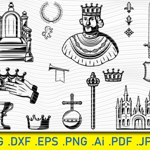 Koninklijke Svg, koningstroon Svg, lauwerkrans Svg, zwaard Svg, lans Svg, kroon Svg, trompet Svg, monarchie, bol, kasteel, schildscepter, Svg, Eps