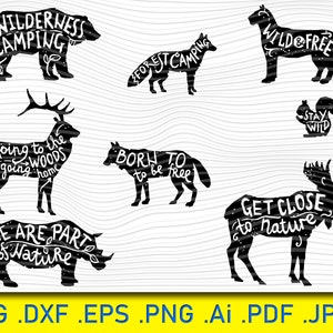 Wild Animals with Lettering, Zoo SVG Bundle, Zoo Silhouette, Animals SVG, Zoo Animals Cut Files, Animal Vector, Wild Animals, Safari Animals