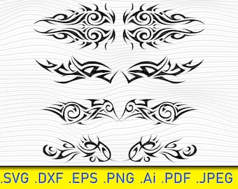 Tatuaje tribal SVG, arte tribal en espiral SVG para Cricut, archivo de corte Silhouette Cameo SVG PNG DXF, tatuaje de manga con corte SVG, tatuaje étnico tribal