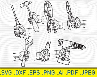 Tools in Hand SVG Bundle: Mechanic Clipart, Cricut Cut Files