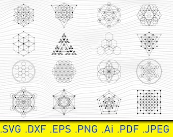 Conjunto de geometría sagrada, símbolos sagrados SVG, marcos geométricos, formas geométricas, geometría svg, símbolos geométricos, símbolo abstracto, contorno, forma vectorial