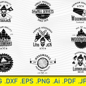 Emblematy stolarskie, tartak Svg, usługi drwala z narzędziami roboczymi, projekt logo stolarskiego, SVG PNG DXF, logo stolarskie, stolarz Svg
