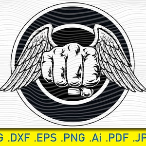 Club de lucha con alas de puño, boxeo, logotipo del club de lucha, con puño, lucha, lucha, luchador MMA, marcial mixto, Kickboxing, equipo, vector