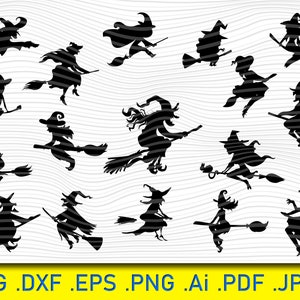 Flying Witch SVG Cut File for Cricut, Witch on Broom Svg, Flying Witch Silhouette Instant Download, Halloween Svg, Wicked Witch Broomstick