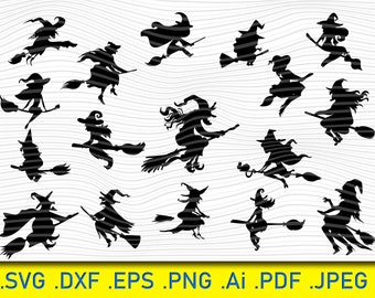 Flying Witch Silhouette SVG Cut File: Halloween Broomstick (Instant Download)