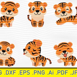 Schattige tijger Svg, tijgerwelp SVG, baby tijger SVG, baby tijger clipart, gesneden bestanden voor silhouet, tijgerwelp-bestand, afdrukbare, Instant Download, Ai