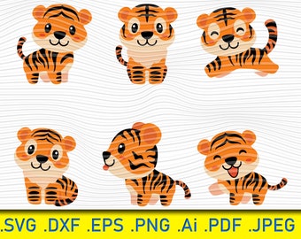 Cute Tiger Svg, Tiger Cub SVG, Baby Tiger SVG, Baby Tiger clipart, Cut Files For Silhouette, Tiger Cub file, Printable, Instant Download, Ai