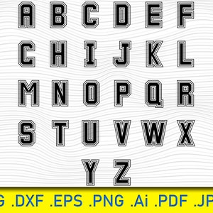 Alphabet, Varsity-Schriftart svg College-Schriftart svg Sportschrift svg Baseball-Schriftart svg Varsity-Alphabet svg Schriftarten Schneidedateien Schriftart für Cricut Silhouette