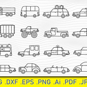 車の SVG バンドル、車両の SVG、スポーツカーの SVG、マッスルカーの SVG、ビンテージ車の SVG クリップアート ベクター PNG DXF EPS ステンシル カット ファイル シルエット クリカット ビニール