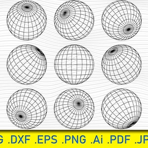 Wereldbolraster, 3D-bol, draden aarde, netwerk, geïsoleerde vectorset, bollencollectie, bol optische illusie stencil modelafbeelding, globe SVG