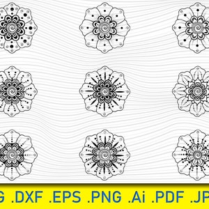 Mehndi Flower, Pattern for Henna, Mehndi Svg File, Mehndi flower svg, Henna drawing svg, Flower mehndi svg, Henna tattoo svg, Mehndi clipart