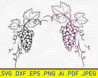 Grape SVG: Painted Bunch with Leaves (Digital Download)