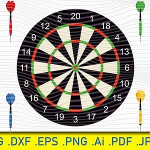 Jeu de fléchettes avec fléchettes Clipart / contour, timbre Silhouette et illustration graphique couleur / jeux de bar / PNG, JPG, SVG, Eps