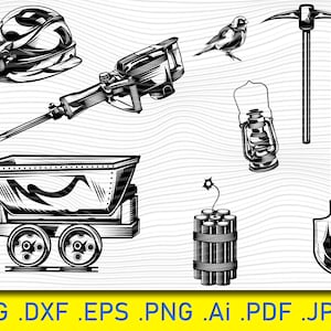 Mining Logo, Pick Axe Shovel Tool Lantern Construction Digging Coal Mine Cart Car, Miner Worker, PNG, SVG, EPS, Vector, Cricut, Cut, Cutting