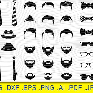 31 SVG de barba, SVG de cara, SVG de bigote, SVG de gafas, SVG de hipster, SVG de sombrero, SVG de conjunto de cara, Anteojos, imagen SVG, varios tipos de gafas, SVG