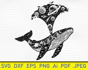 Whale Silhouette, Natural Scenery, Whale SVG, Beach SVG, Summer Svg, Svg Files, Cricut SVG, Silhouette Svg, Cutting Files, Clip Art, Vector