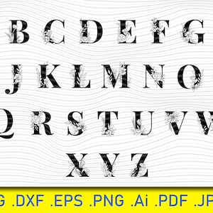 Alfabeto floreale svg, alfabeto botanico SVG, 26 lettere svg, alfabeto floreale svg, file di taglio dell'alfabeto, lettera floreale svg, monogramma di fiori SVG