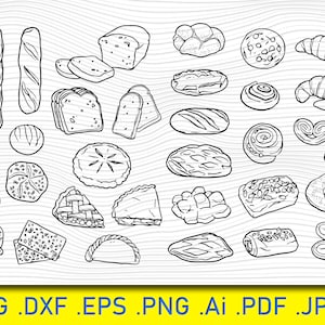 Elementos de panadería, Pan SVG, silueta SVG de cocina, archivo de corte SVG de panadería, Svg casero, pan baguette casero, hornear, pegatina digital para planificador