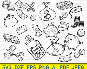 Money Icon SVG Bundle: Dollar Sign, Coin, Cash (Digital Download)