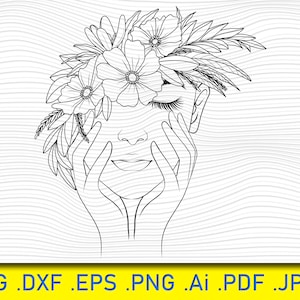 Mulher Flores, Flores Svg, Mulher Floral svg, Mulher com cabeça de flor svg, Cabeça de flor svg arquivo, Floral svg, Arquivo de corte Cricut Silhouette